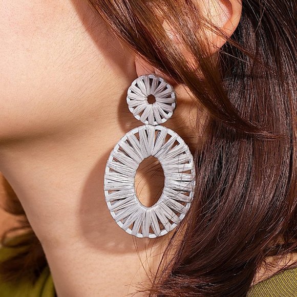 Statement Raffia Earrings Boho Drop Dangle Earrings for Women Handmade F… - Picture 14 of 16